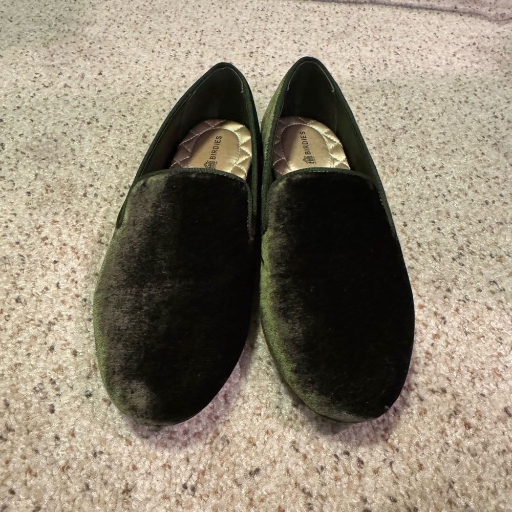 Birdies Green Velvet Loafers Elegant Slip-On Flats